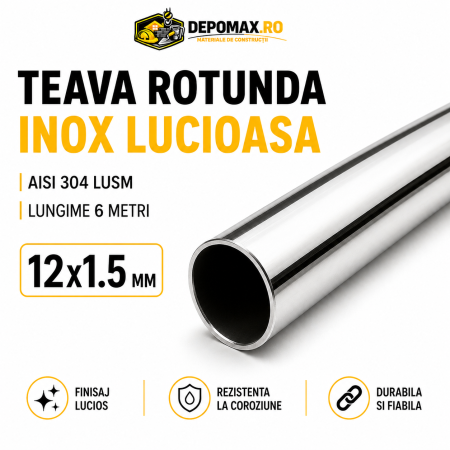 Teava rotunda inox lucios AISI 304 LUSM, 12 x 1.5 mm, 6 metri